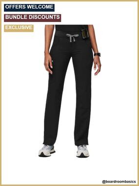 Straight-Leg Scrub Pants Yoga Waistband Cargo Pockets Medical Work Bottoms